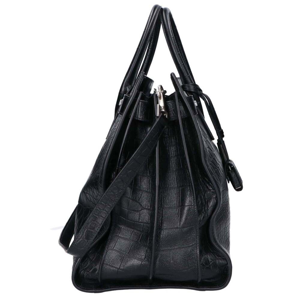 SAINT LAURENT 478167 Black Embossed Sac de Jour Souple 2-Way Tote Bag Women's - Picture 4 of 9